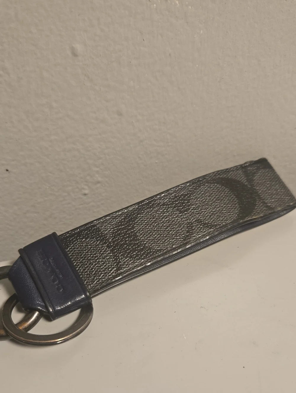 Coach Black & Gray Signature Wristlet Strap with Navy Trim